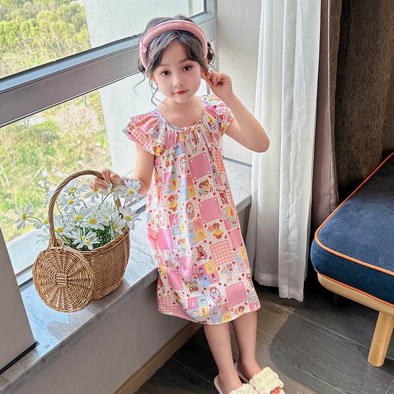 女童睡裙绵绸夏季棉绸儿童薄款短家居裙/睡裙