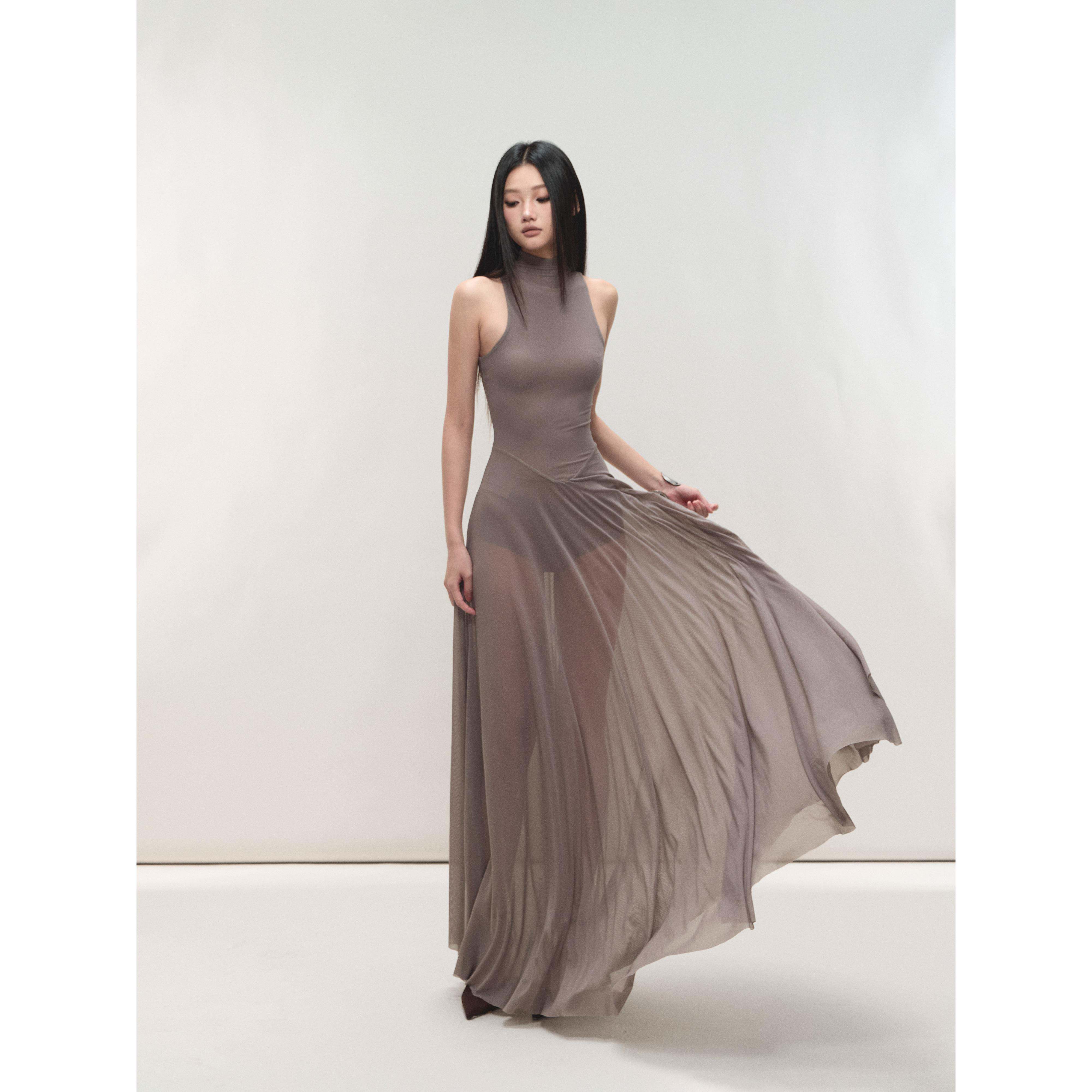 PEMPL【8/25晚8点新品9折】微透网纱拼接连衣裙女性感立领背心裙