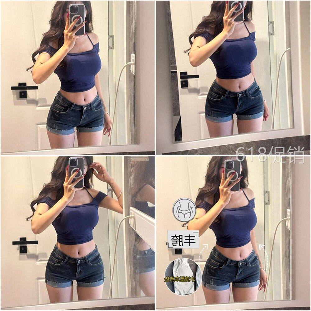 李李服饰低腰辣妹丰胯牛仔超短裤女2025夏季新款紧身显瘦卷边热裤