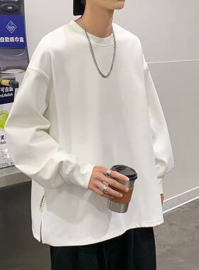 特大码300斤长袖T恤男款春秋冬季加绒内搭纯色卫衣宽松休闲情侣装