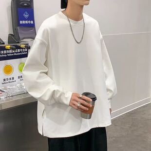 特大码300斤长袖T恤男款春秋冬季加绒内搭纯色卫衣宽松休闲情侣装