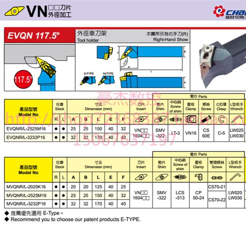 台湾CHain益诠117.5度外圆刀杆 EVQNL EVQNR2525M16 3232P16