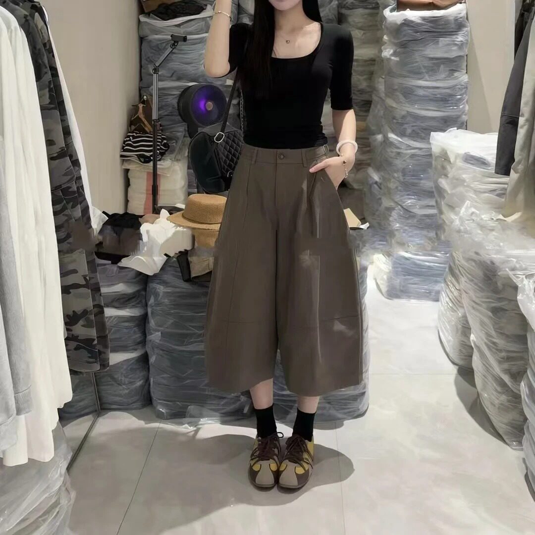 夏季高腰阔腿七分显瘦女裤