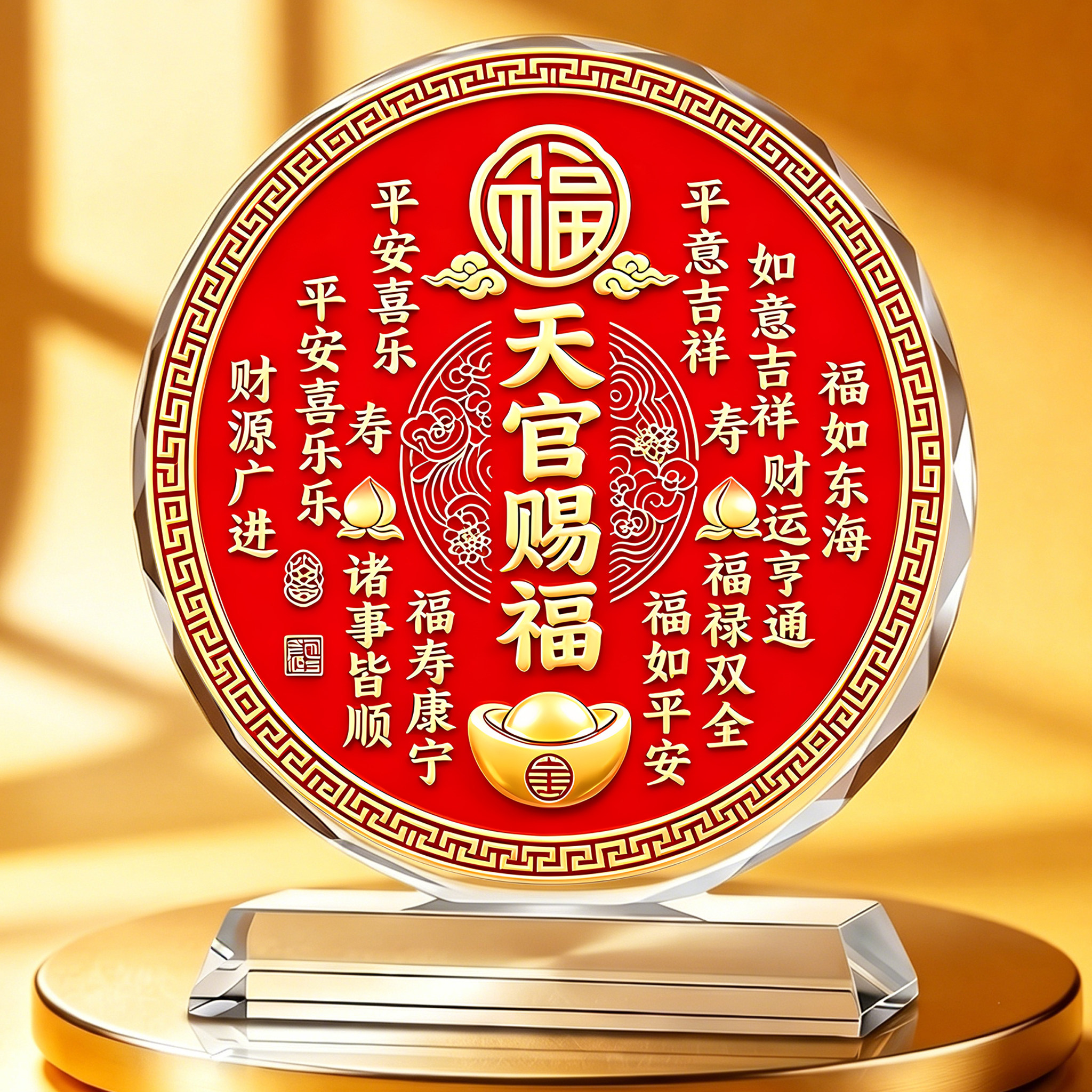 天官赐福开运水晶摆件乔迁礼物