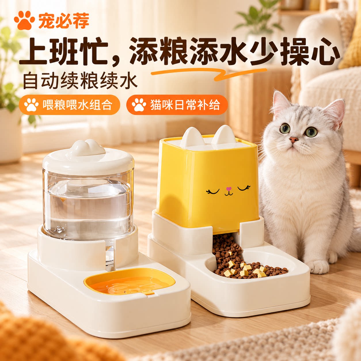 宠必荐猫咪饮水机猫粮自动喂食器