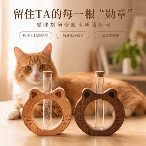 木质猫咪胡须收纳许愿瓶