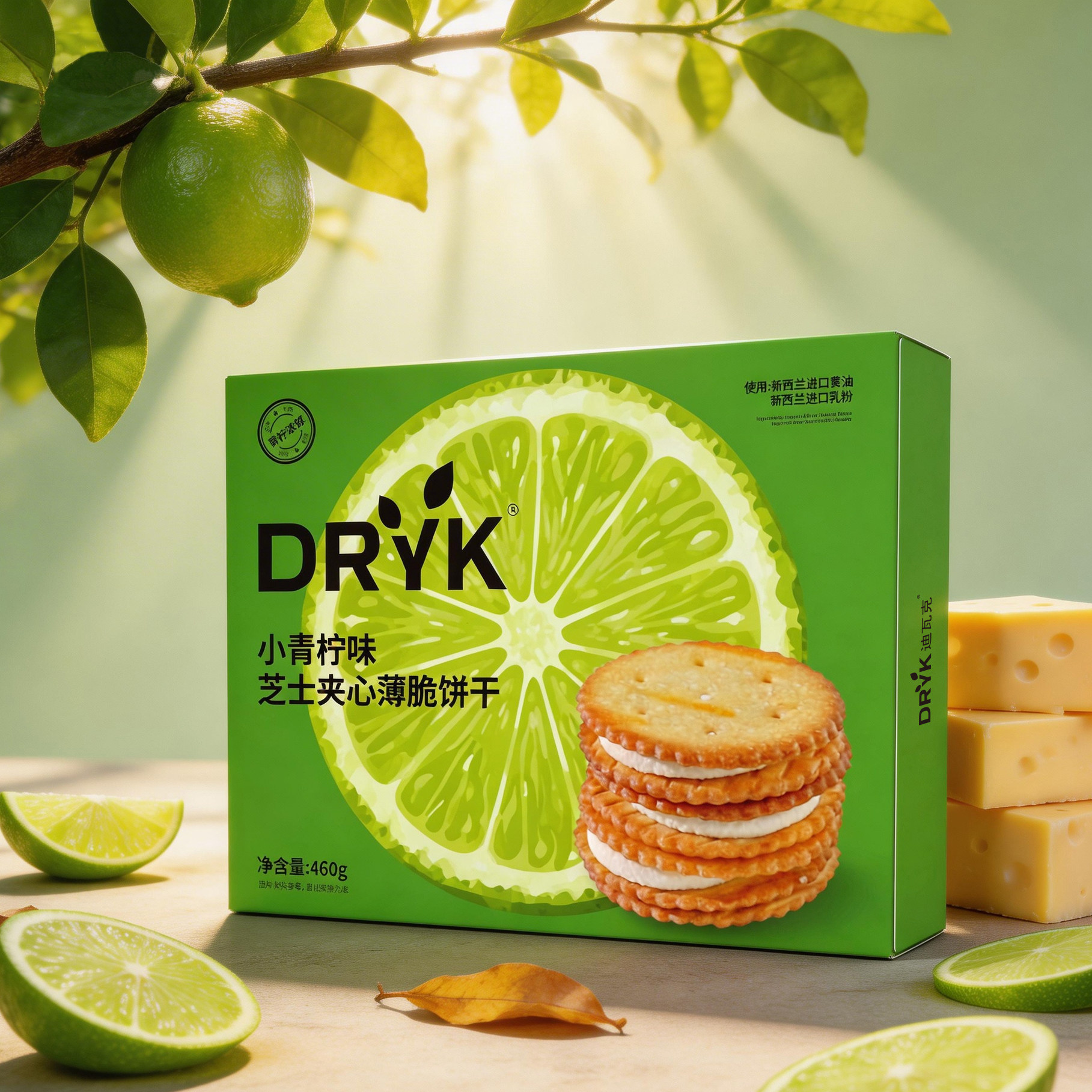 超市同款迪瓦克小青柠味芝士夹心薄脆饼干盒装非油炸酥脆醇香代购