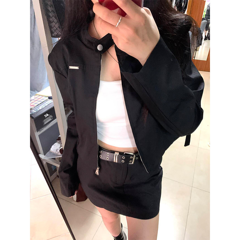 美式高街黑色短款外套女春秋季2026新款秋冬修身高级感夹克棒球服