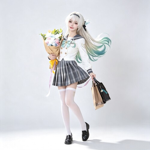 流萤cos服星穹铁道崩蹦坏二次元春日手信服装JK裙服装假发全套