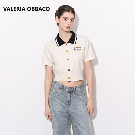 Valeria ObbacoVO奥贝科女时尚个性百搭潮流黑色针织POLO水果