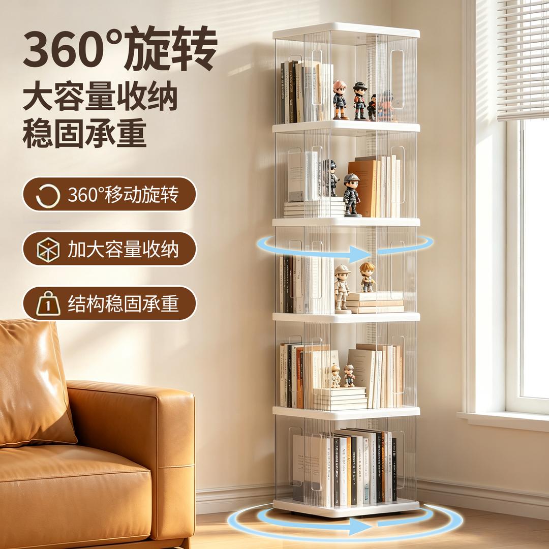 360°旋转书架落地置物架