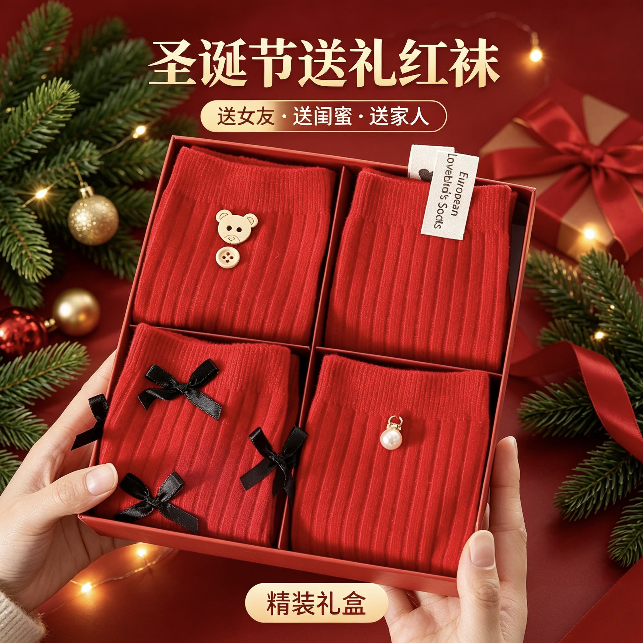 本命年红袜子女纯棉2026蛇年可爱中筒袜秋冬季红色新年堆堆袜礼盒
