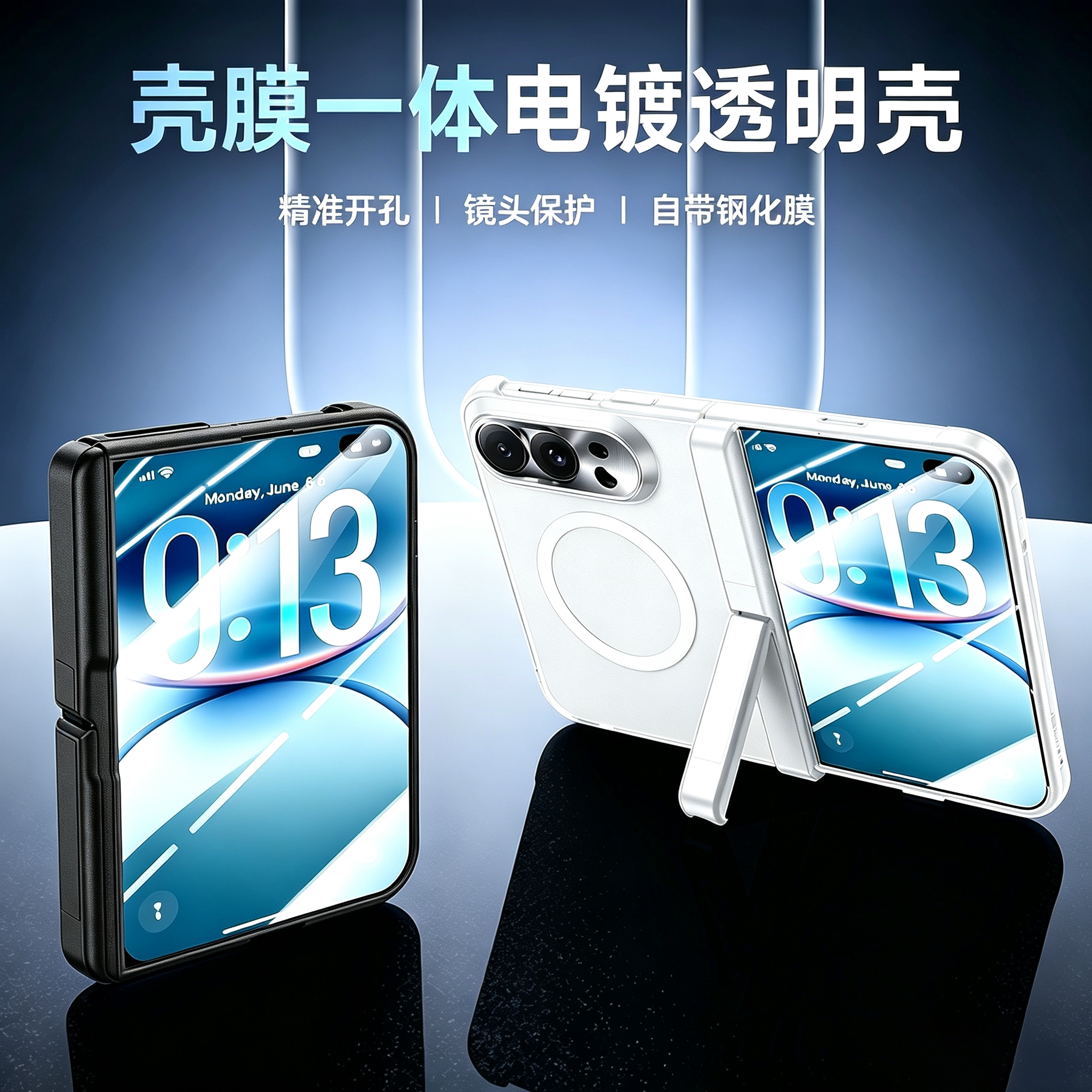 Guaiguai Xing Is Suitable for iPhone Duo Phone Case, Electroplated Transparent Magnetic Suction, New Apple 18 Ultra Model, Wide Folding Screen, Full Coverage, Anti-Drop, Center Axis Stand, Ultra-Thin, High-End Protective Case