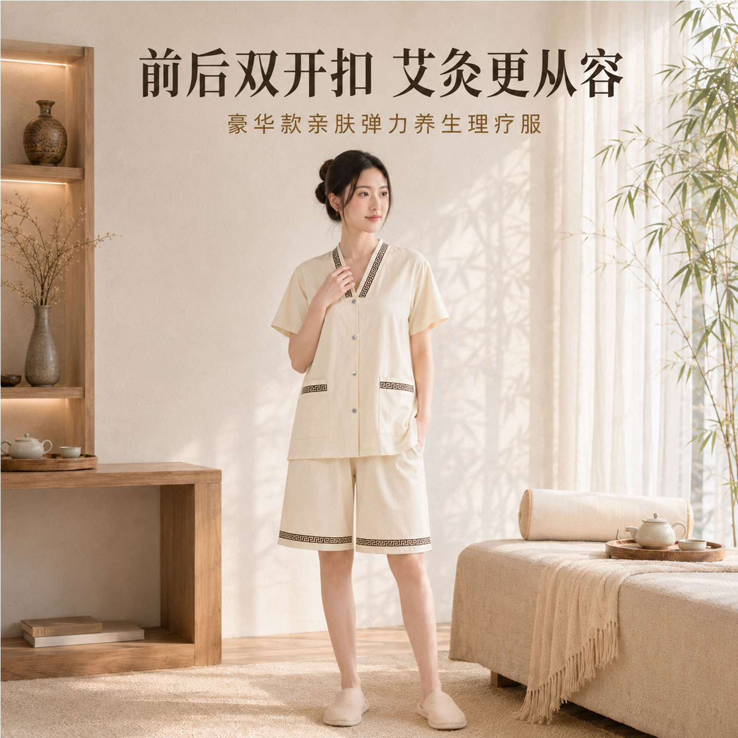 艾灸服美容院理疗服纯涤棉前后开汗蒸服