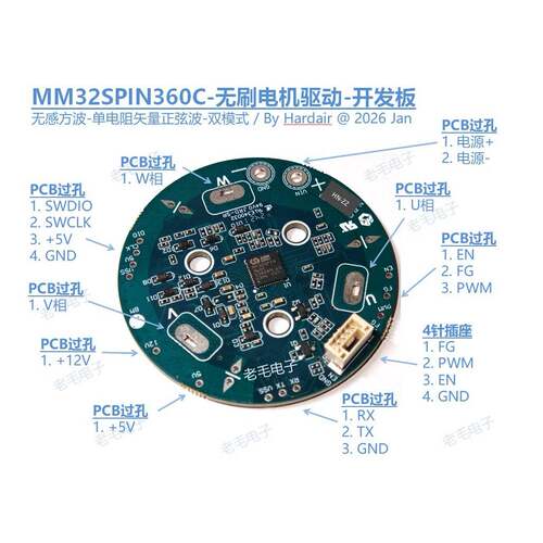 MM32SPIN360C 无刷电机 驱动器 开发板 无感 方波 单电阻采集 FOC