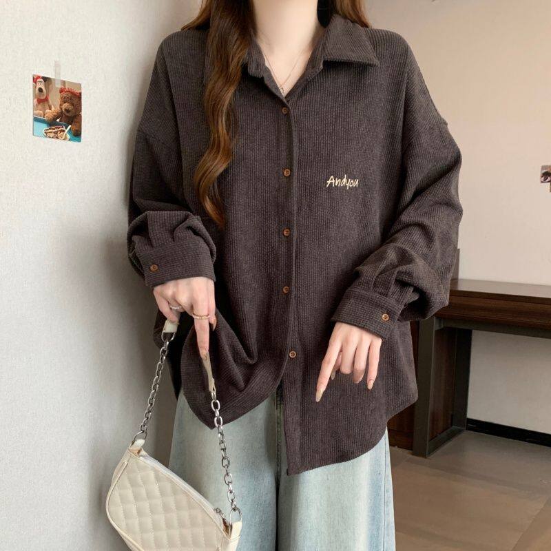 韩系春秋爆款纯棉刺绣POLO领衬衫大码卫衣外套女百搭减龄休闲上衣