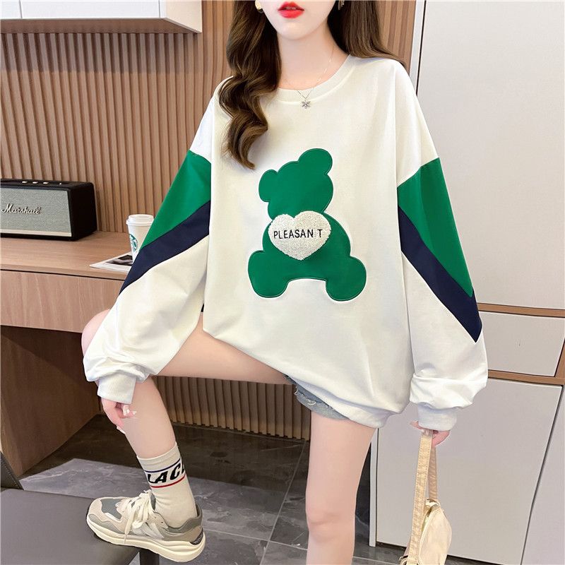 设计感小熊拼接绣花显瘦卫衣女
