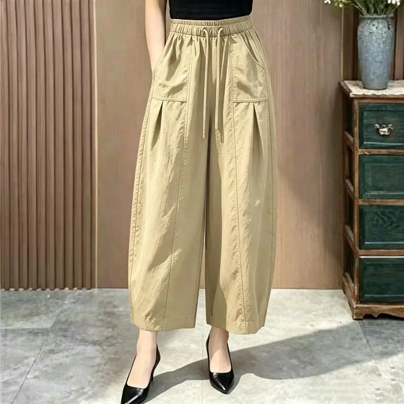 洋气休闲裤夏季新款大码女裤妈妈宽松小个子直筒气球弯刀阔腿裤J图片