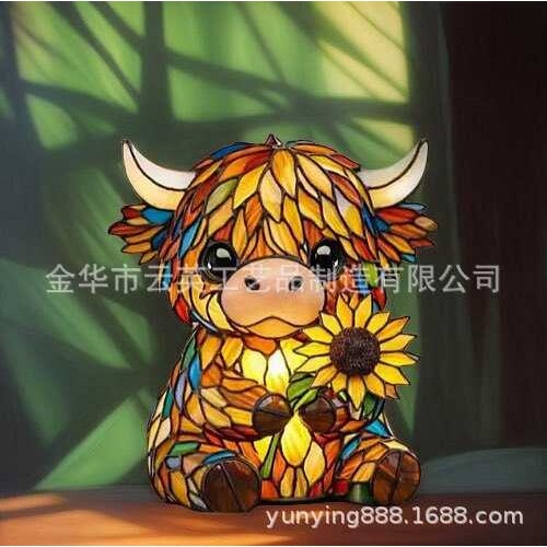 新款七彩高地牛LED小夜灯创意家居卡通动物雕像树脂灯光摆件