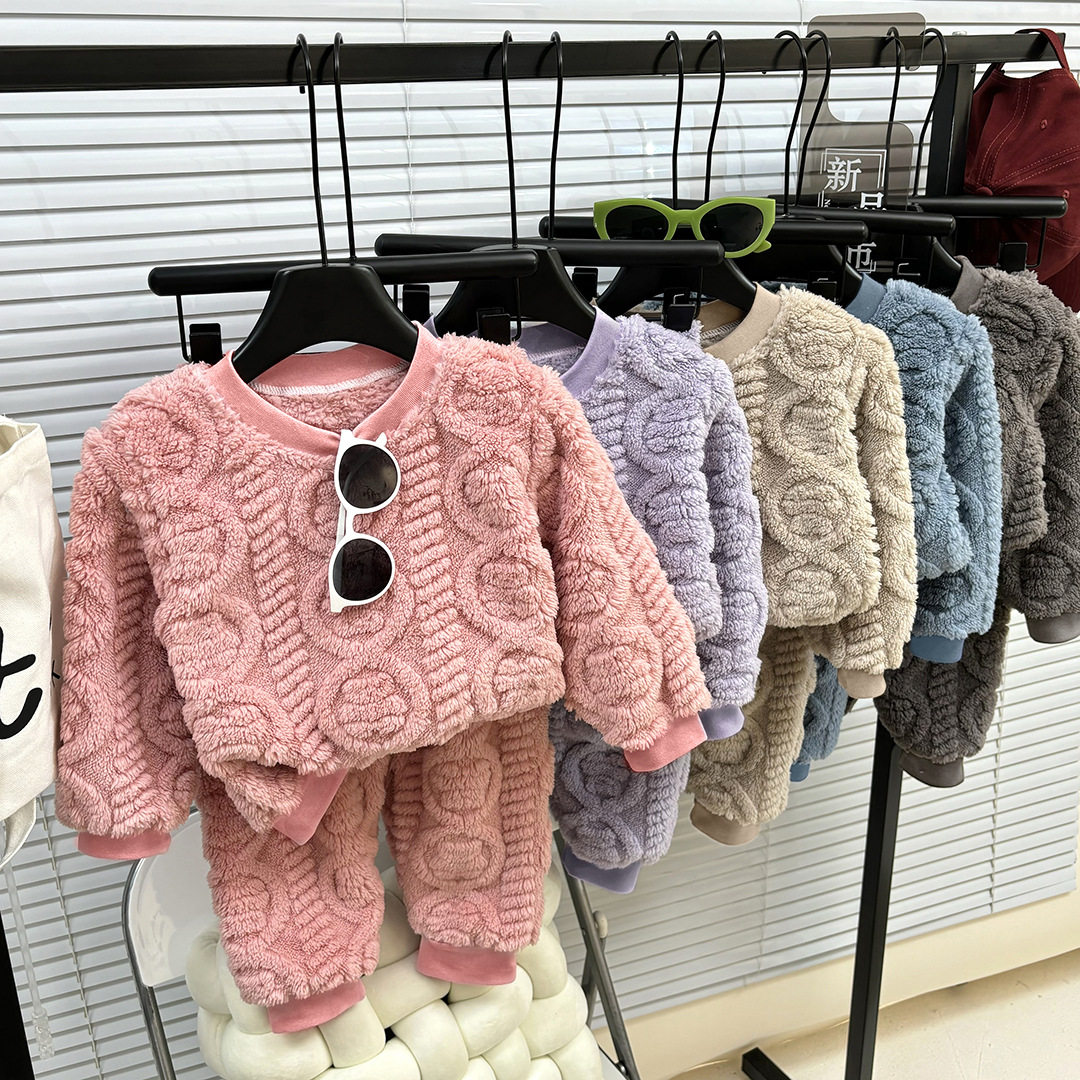 儿童睡衣秋冬新款韩版女童纯色加儿童运动套装
