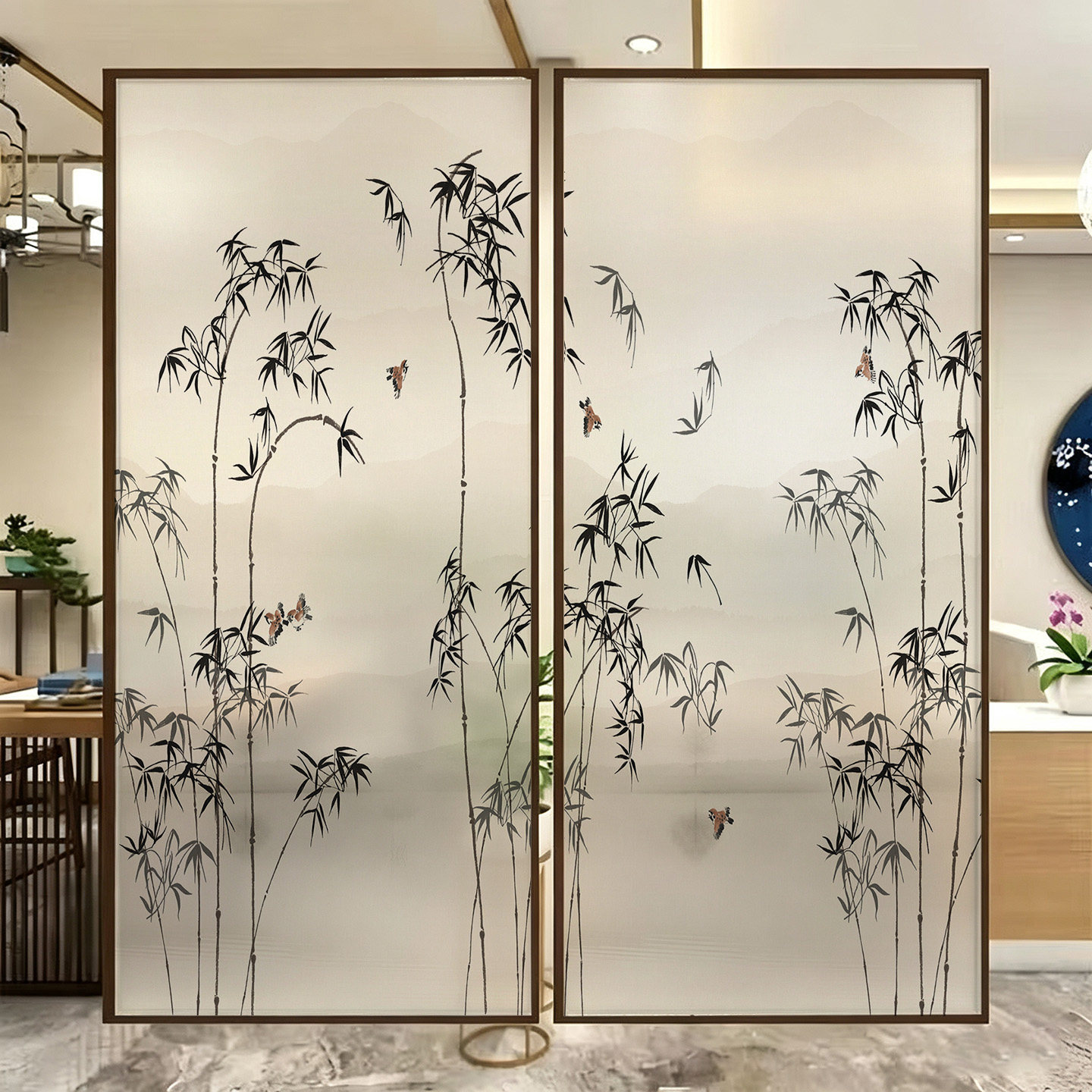 玻璃贴纸竹子透光静电磨砂装饰推拉门浴室卫生间窗户厨房新款贴膜