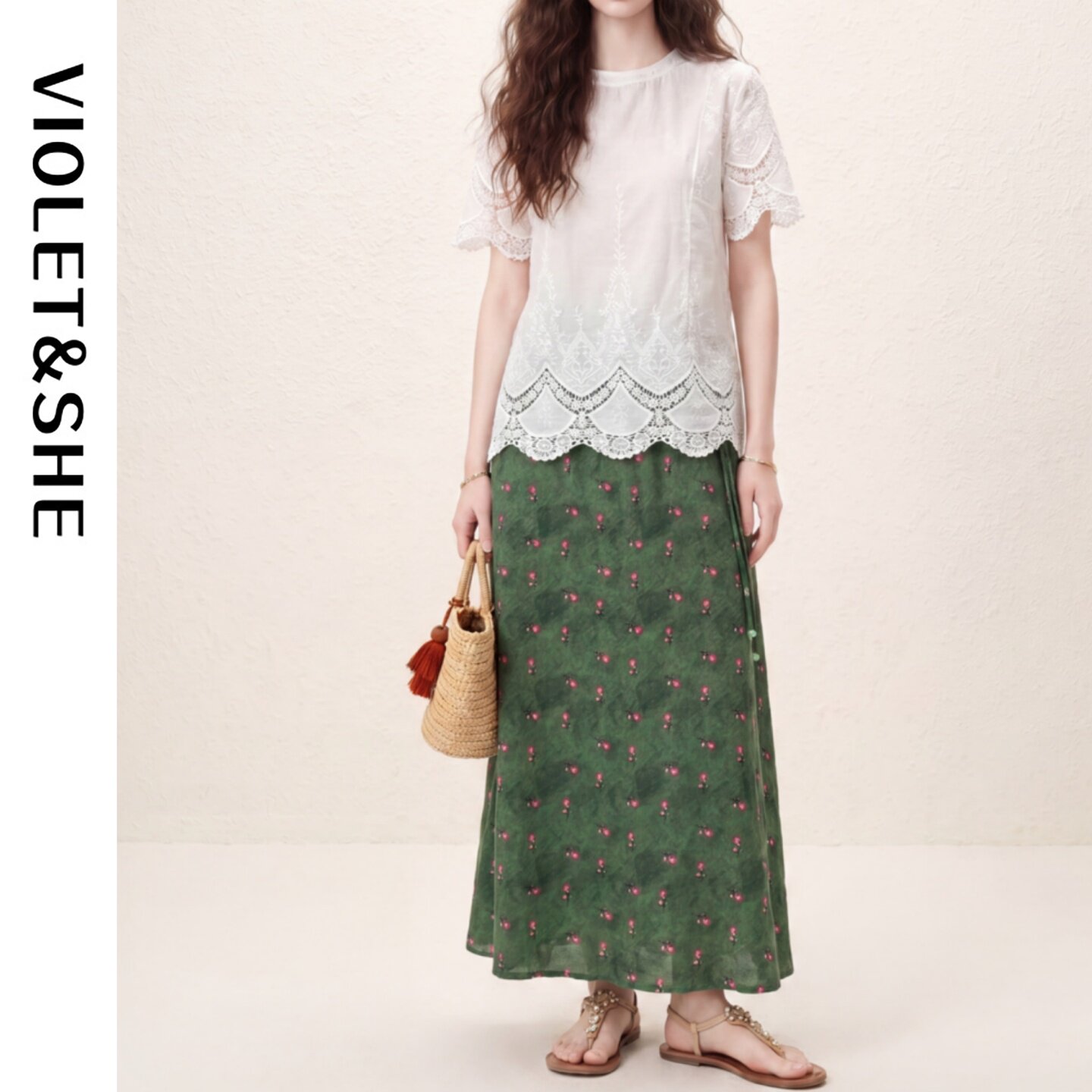 VIOLET&SHE夏碎花蕾丝两件套