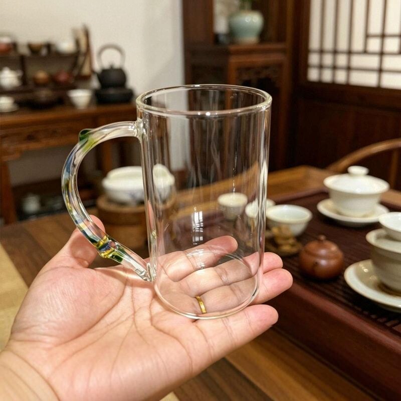 新款绿茶杯龙熠杯迷翠硼硅耐热个人泡茶杯把手杯喝水杯子