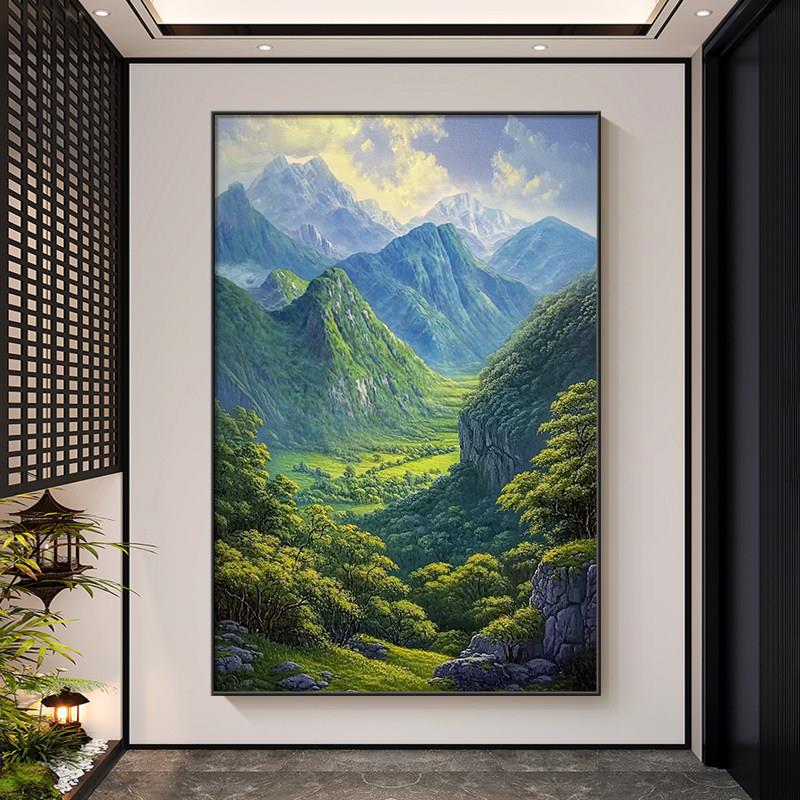 有山无水靠山画绿色玄关过道挂画新款客厅装饰画公室青山图