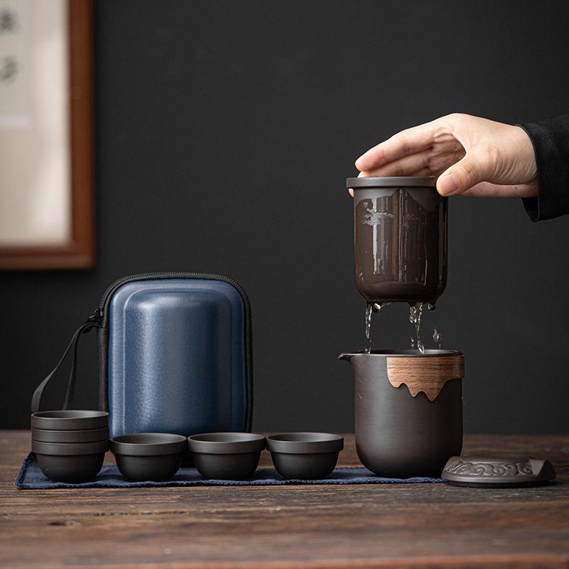 便携式旅行茶具套装简易户外游紫砂功夫泡茶壶茶杯露营随身快客杯