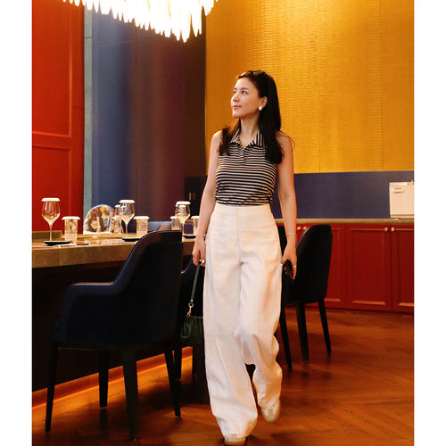 TANG TOWN自制極简ROW风时髦显瘦亚麻西裤白色休闲裤子女夏季新品