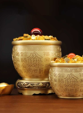黄铜聚财家居装饰存钱罐百福米缸聚宝盆黄铜招店铺客厅家用摆件
