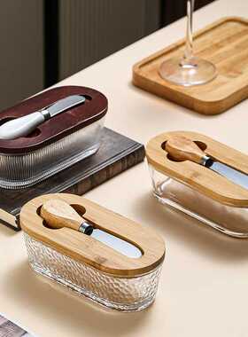 玻璃黄油盒子大容量保鲜盒密封牛油盒子配陶瓷刀