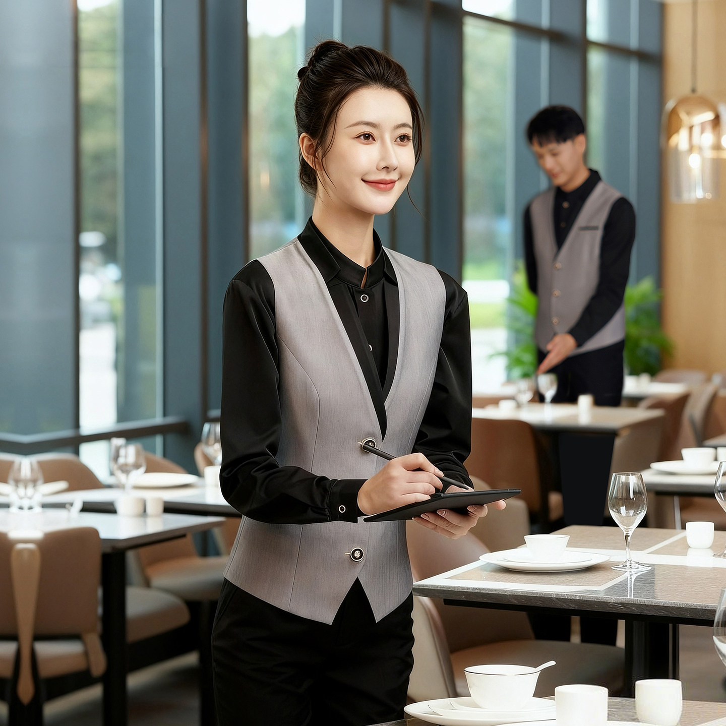 【免费印绣字】餐饮服务员工作服图片
