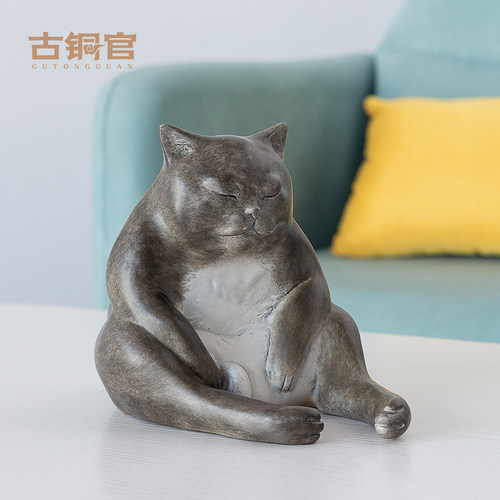 古铜官 铜猫桌面摆件家居玄关办公桌博古架装饰品文创礼品艺术品