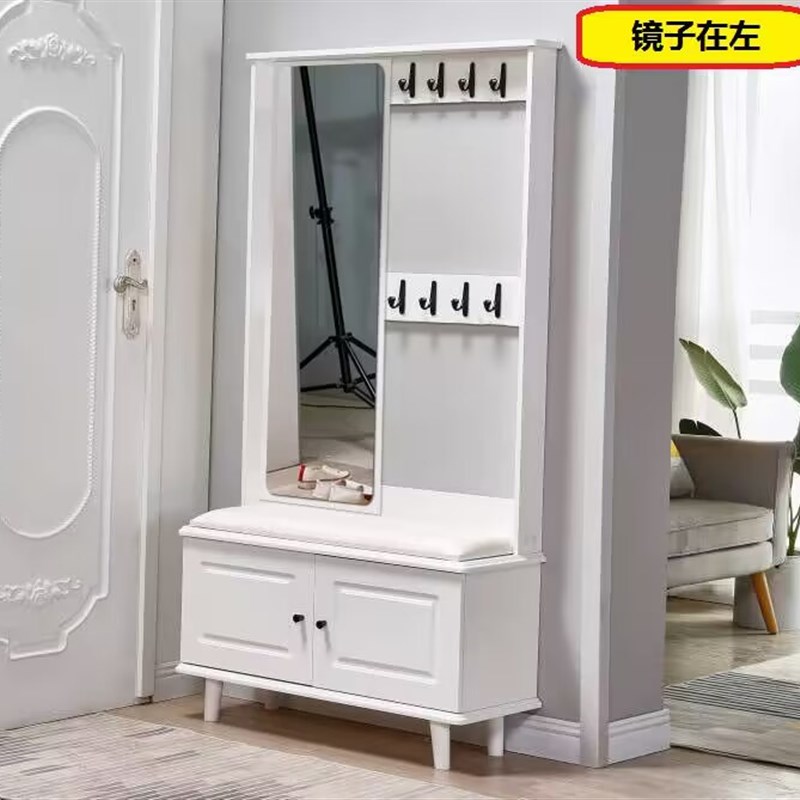 0A挂衣架试衣镜轻奢美式意式免漆板门厅柜玄关鞋柜衣帽柜换鞋凳木