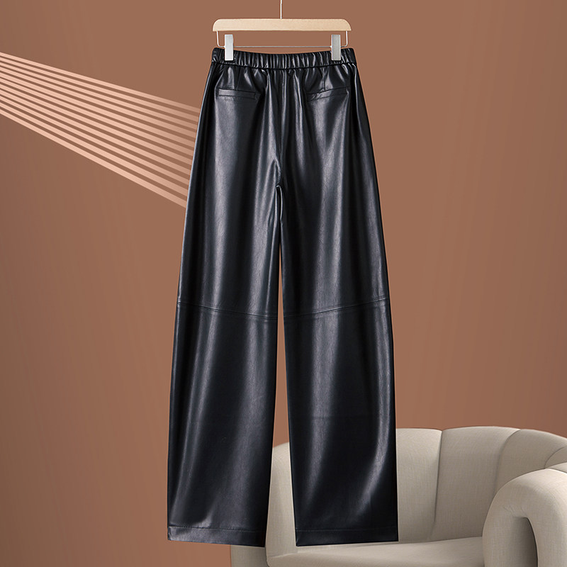 2025新款秋冬真皮皮裤女高腰宽松绵羊皮直筒弯刀裤垂感休闲阔腿裤,女装/女士精品,休闲裤,淘宝优惠券,粉丝福利购,淘宝优惠卷