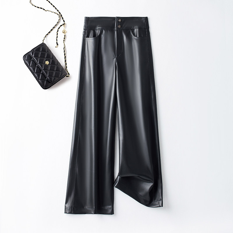 真皮皮裤阔腿裤女2025新款秋冬加厚绒外穿高腰绵羊皮直筒休闲长裤