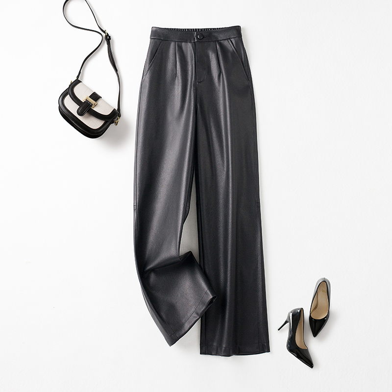 海宁真皮皮裤女2025新款秋冬高腰显瘦窄版直筒阔腿裤女绵羊皮长裤
