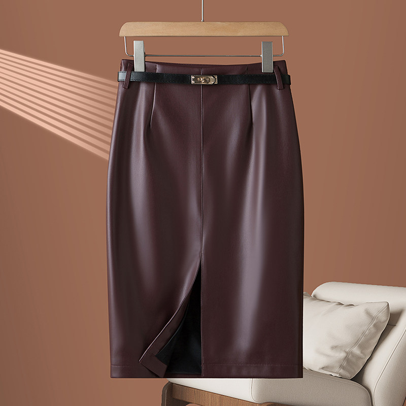 真皮皮裙女高腰显瘦2026新款春秋绵羊皮短裙开叉性感包臀半身裙