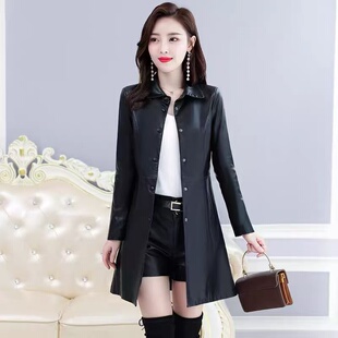 修身 绵羊皮韩版 显瘦小个子风衣外套 真皮皮衣女中长款 2025春秋新款