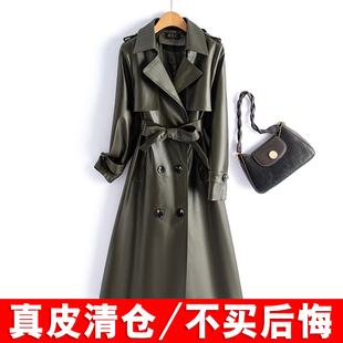 洋气大码 2025春秋新款 修身 皮衣女中长款 显瘦加厚风衣外套 海宁正品