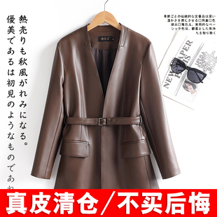 海宁真皮皮衣女中长高级感显瘦气质绵羊皮2025春秋新款 风衣外套潮