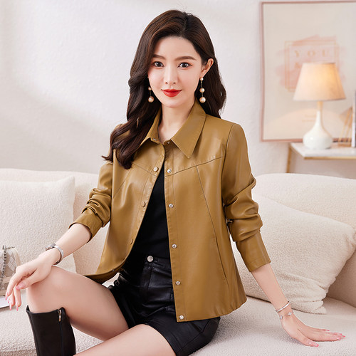真皮皮衣女短款港风小个子皮夹克