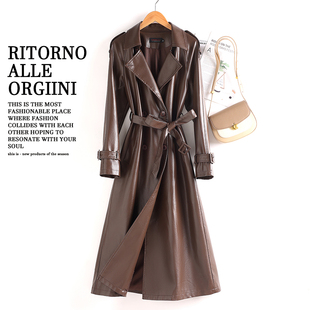 显瘦秋冬过膝绵羊皮系带风衣外套潮 韩版 海宁真皮皮衣女中长款 修身