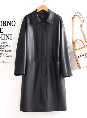 真皮皮衣外套女中长款2025新款高级感今年流行黑色宽松绵羊皮风衣