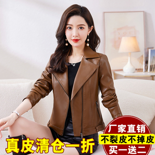 2025春季 绵羊皮西装 新款 显瘦大码 皮夹克潮 修身 真皮皮衣外套女短款