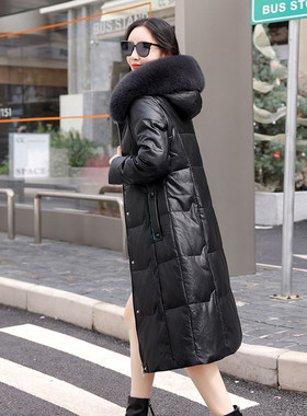 海宁真皮羽绒服女中长款2026冬季新款狐狸毛领韩版大码皮衣女外套
