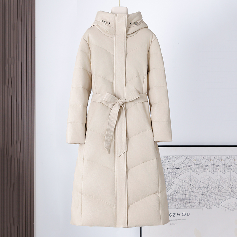 2025冬季新款海宁皮衣真皮羽绒服女中长款过膝修身绵羊皮皮草外套