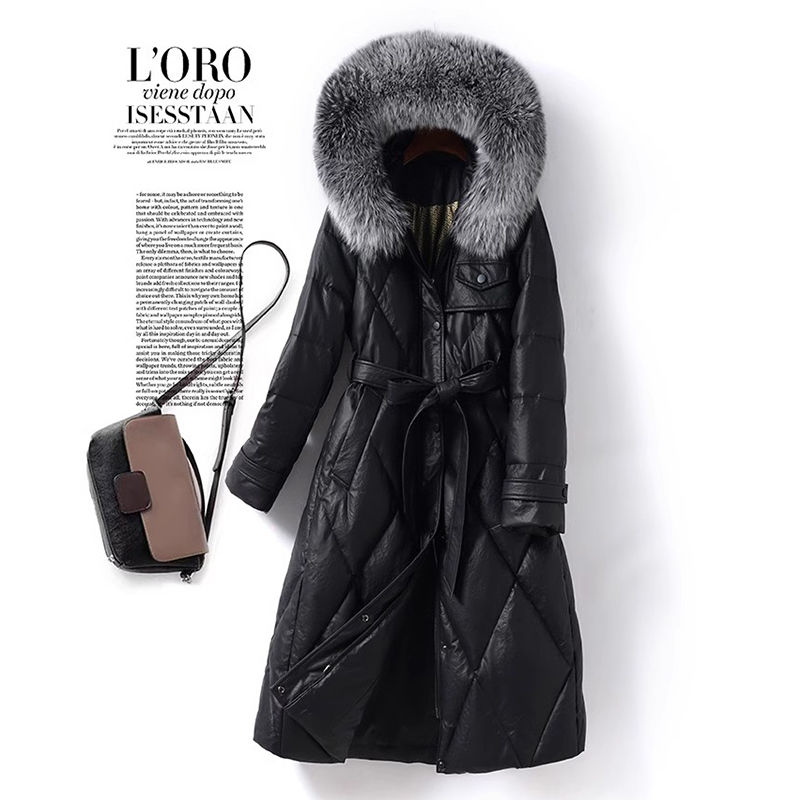 2025冬季新款海宁真皮羽绒服女中长款绵羊皮狐狸毛领连帽大码外套
