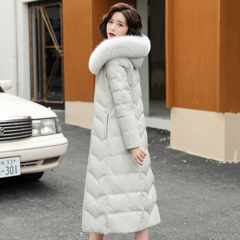 海宁真皮羽绒服女中长款2025冬季加厚狐狸毛连帽皮草修身显瘦外套